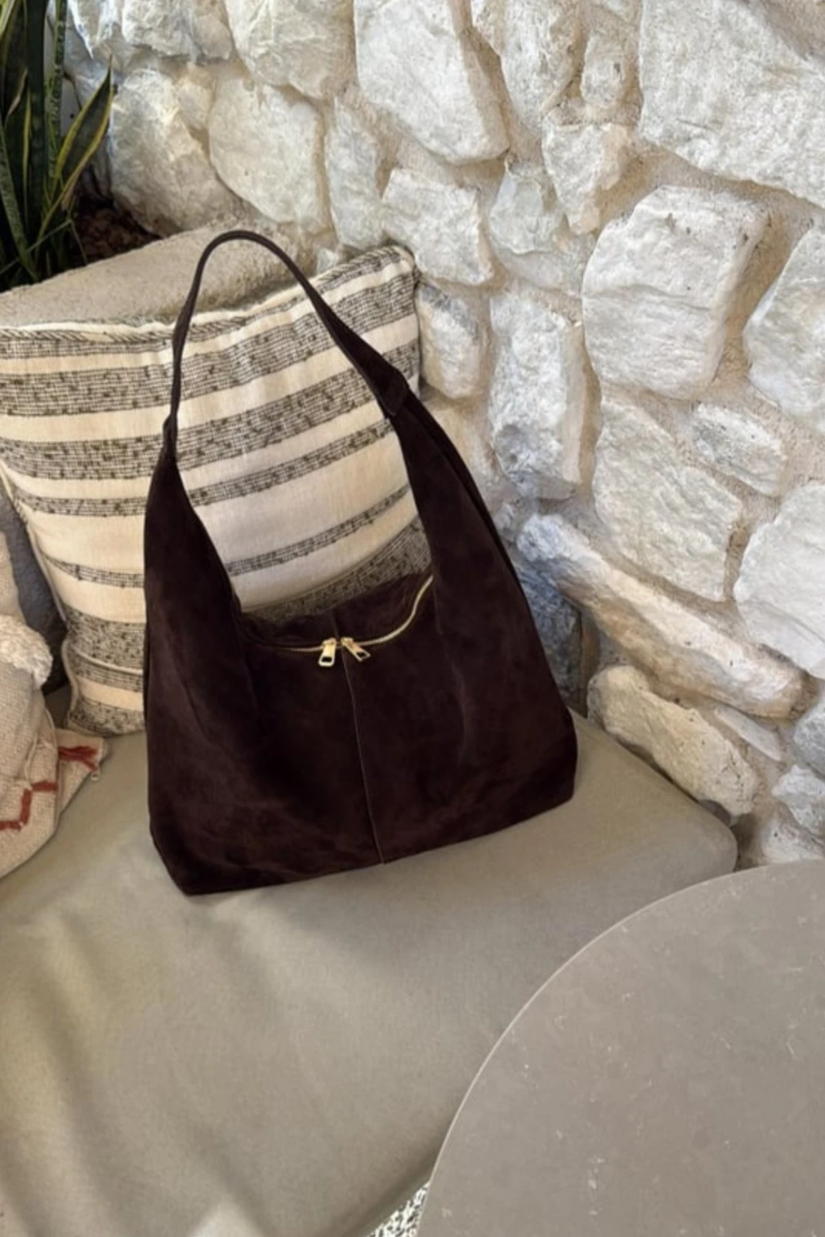 Lucia Hakiki Süet Kadın Omuz Çantası