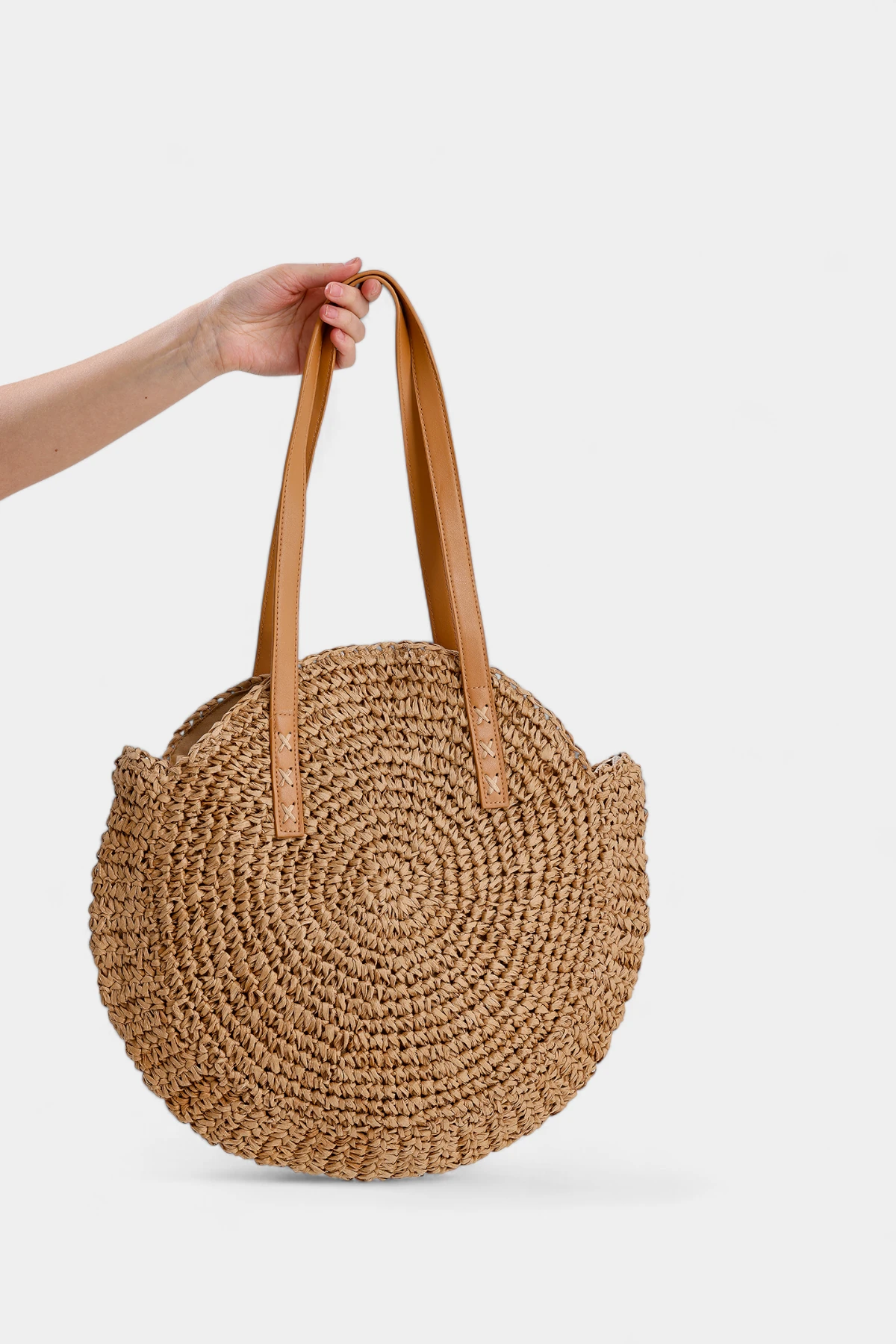 Kelly Fermuar Kapamalı  Hasır Kadın Omuz Çantası - Camel