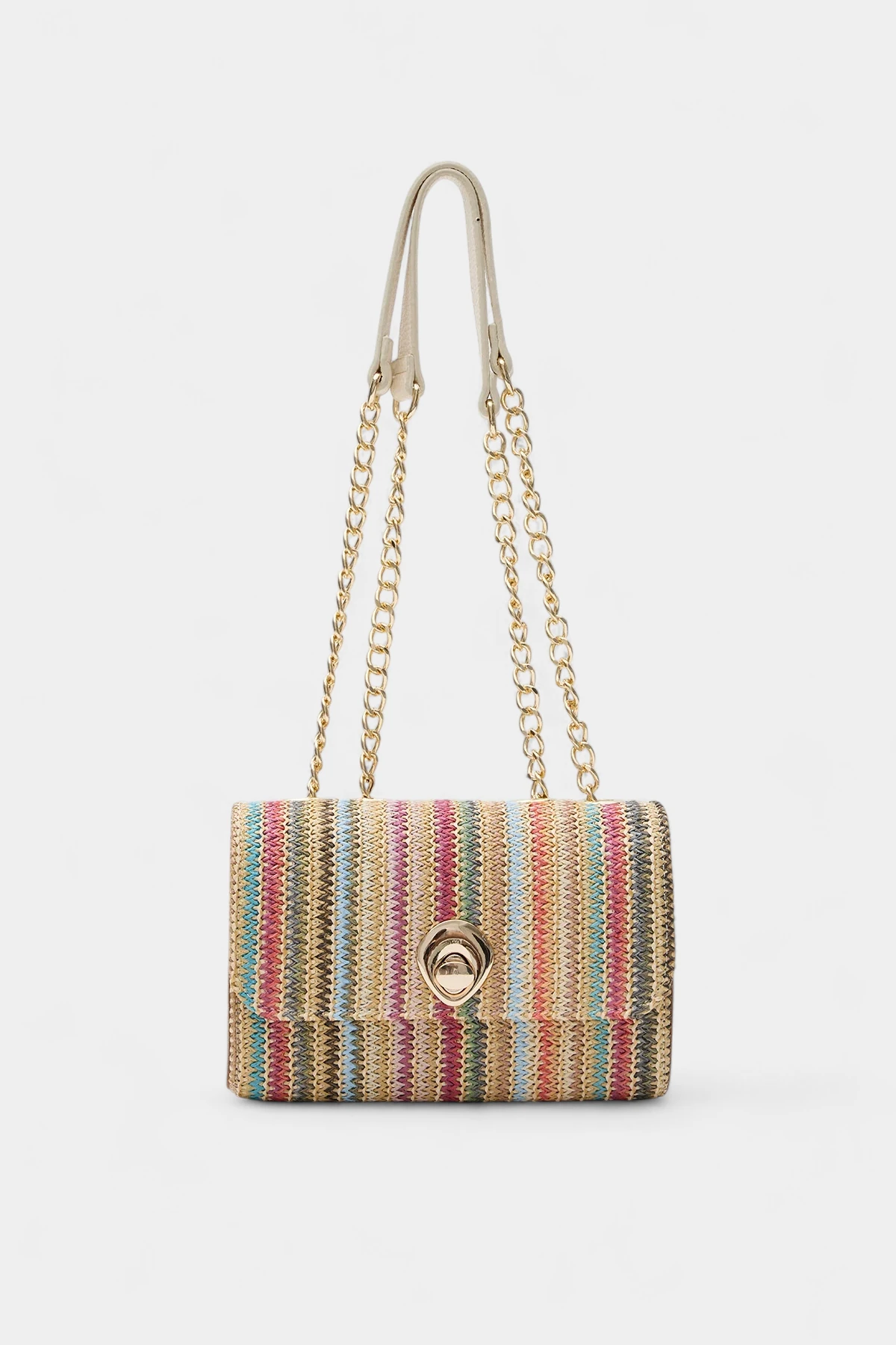 Valencia Zincir Askı Detaylı  Hasır Kadın El ve Omuz Çantası - Çok Renkli