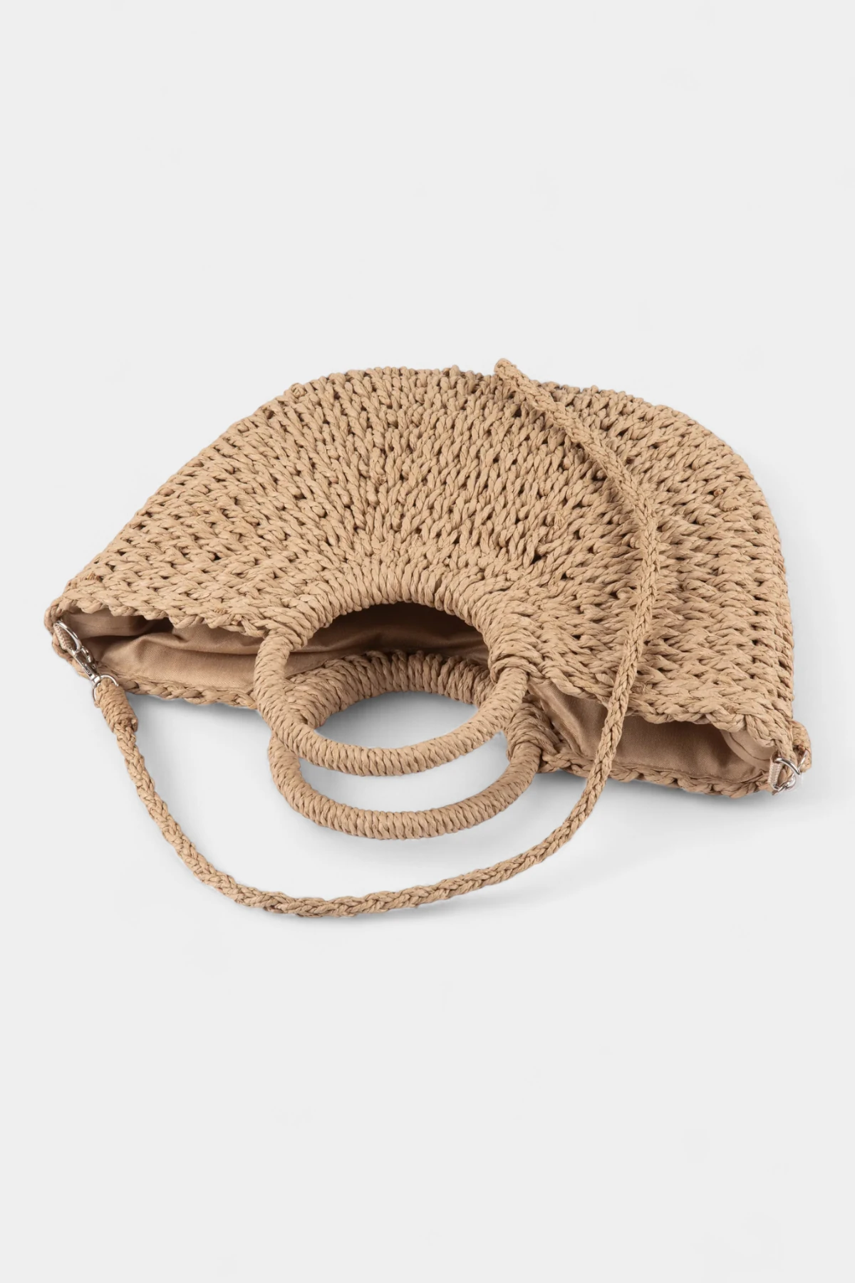 Tina Uzun Askı Detaylı Hasır Kadın El ve Omuz Çantası - Camel