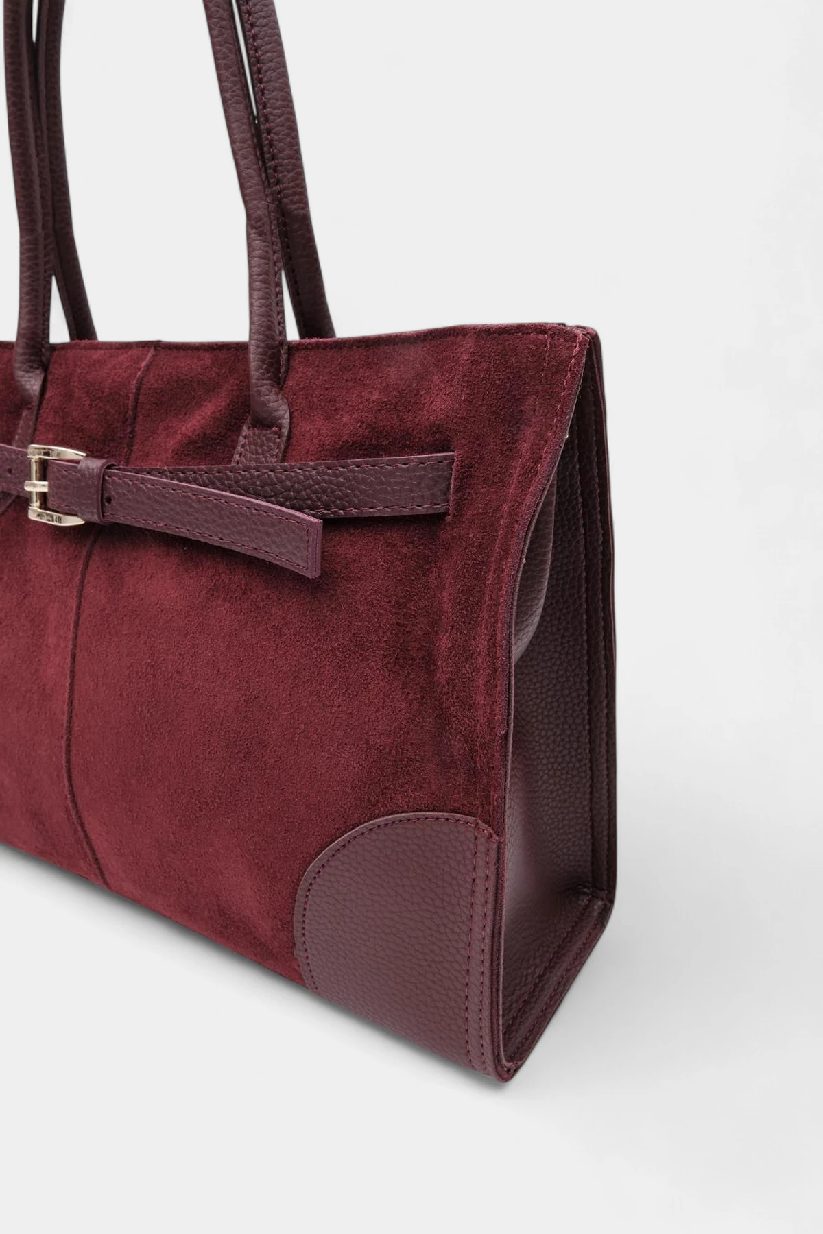 Melina Kemer Detaylı Hakiki Süet Kadın Çanta - Bordo