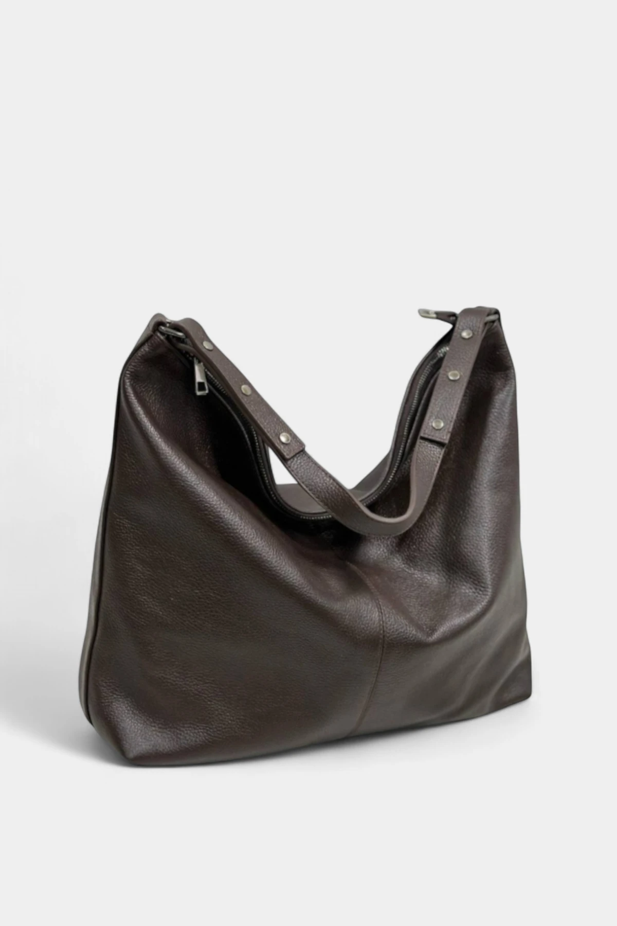 Alexa Hakiki Deri Fermuarlı Kadın Omuz Çantası - Kahverengi