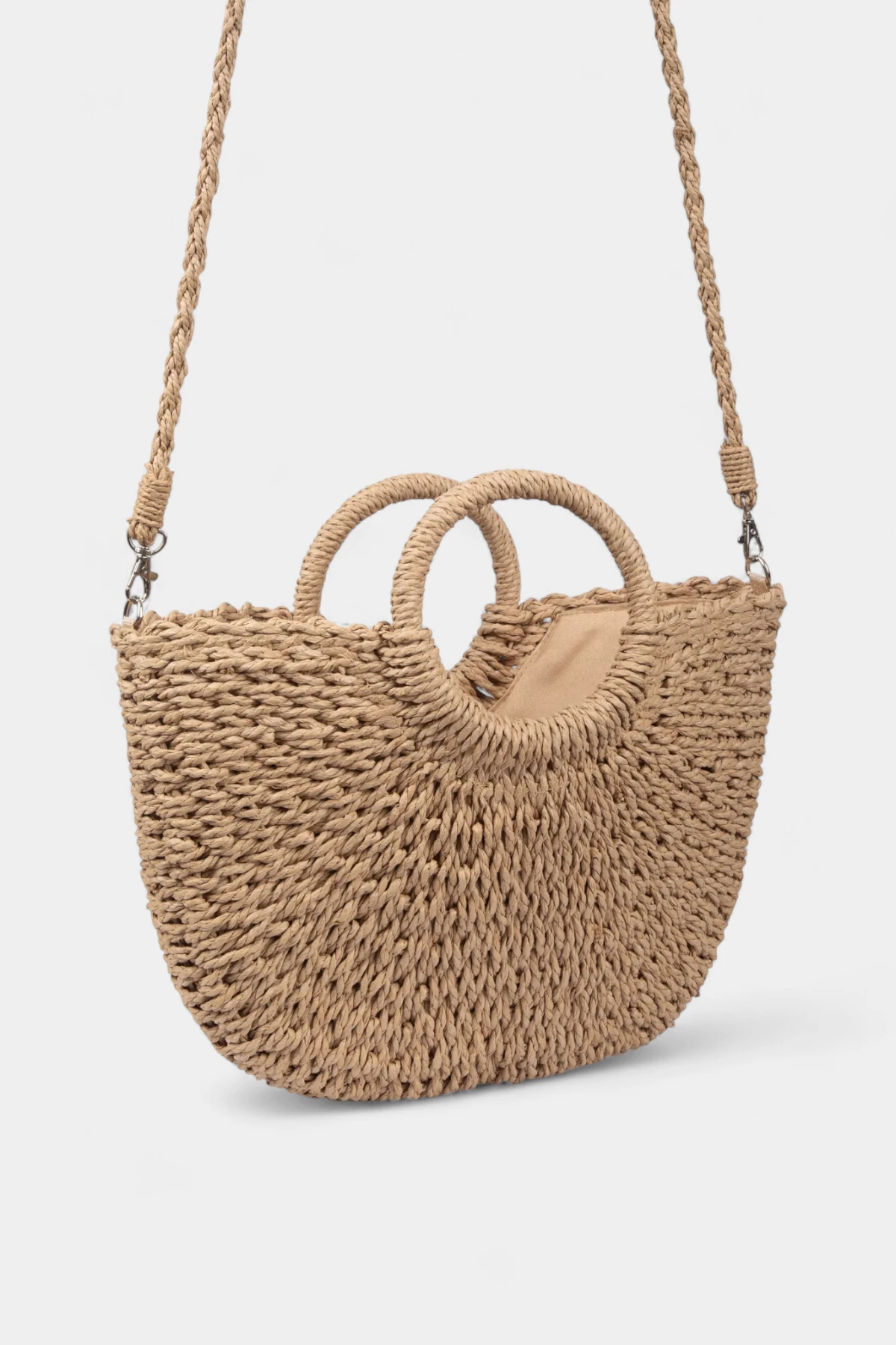 Tina Uzun Askı Detaylı Hasır Kadın El ve Omuz Çantası - Camel