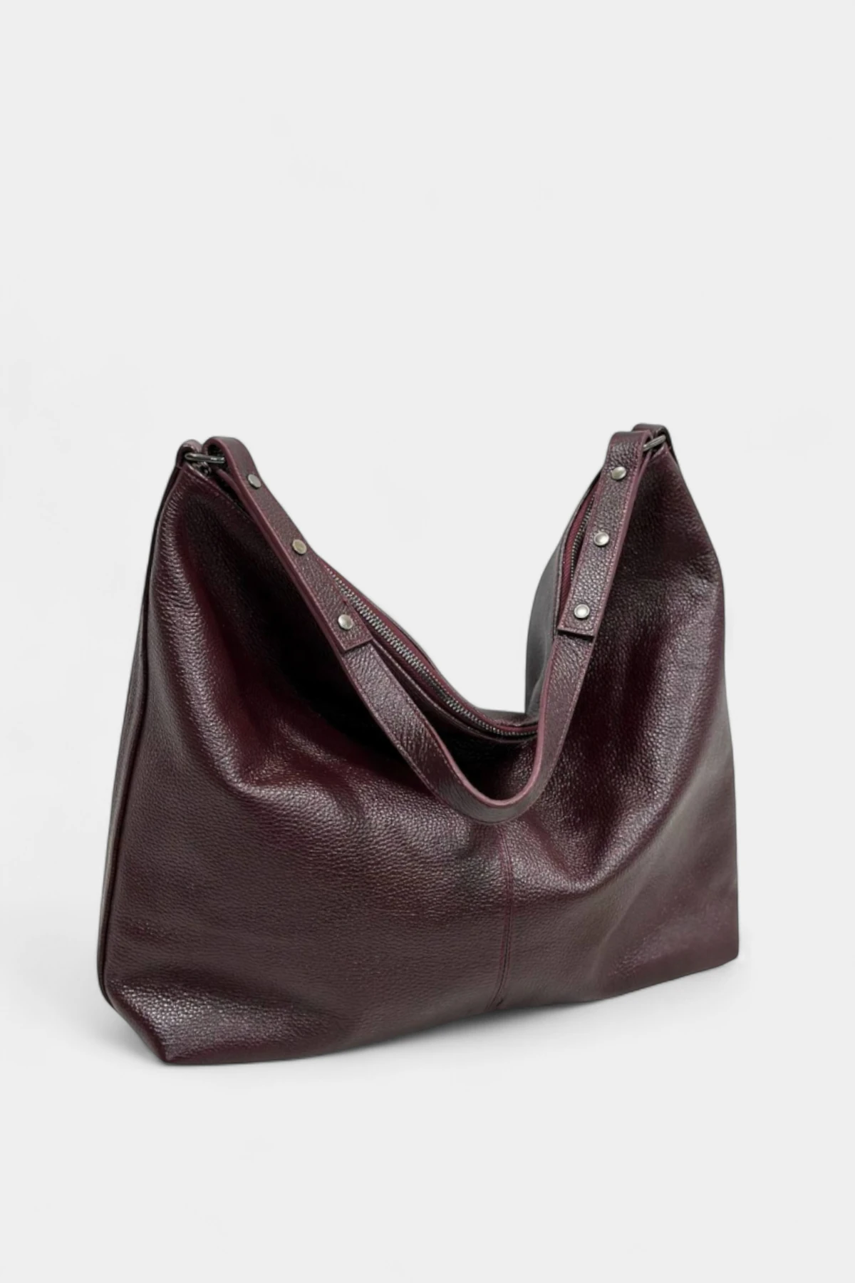 Alexa Hakiki Deri Fermuarlı Kadın Omuz Çantası - Bordo