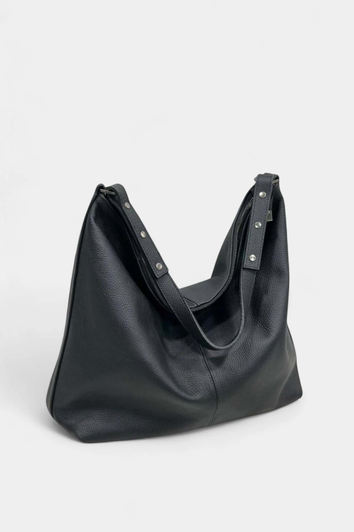 Alexa Hakiki Deri Fermuarlı Kadın Omuz Çantası - Siyah