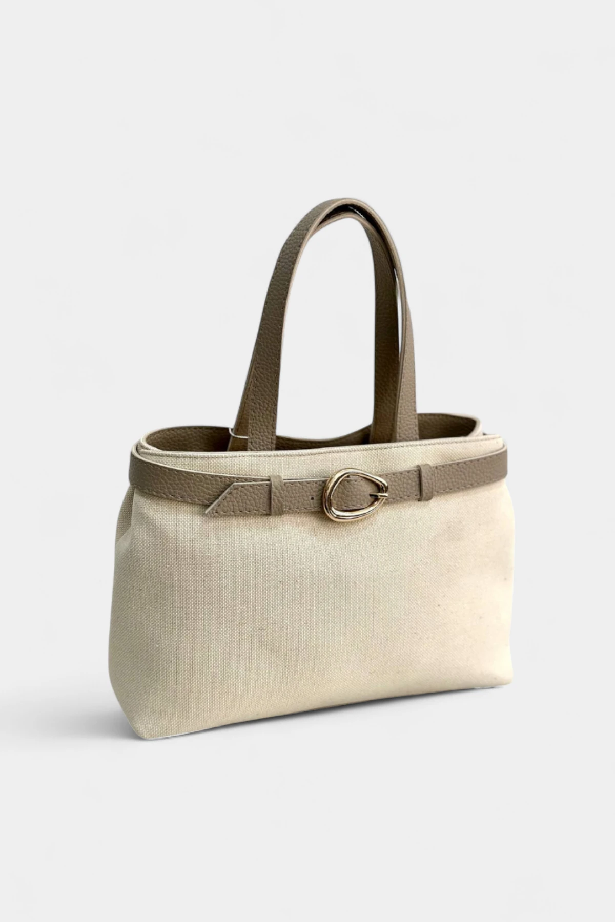 Alia Fermuar Kapamalı Keten Kadın El Ve Omuz Çantası - Vizon