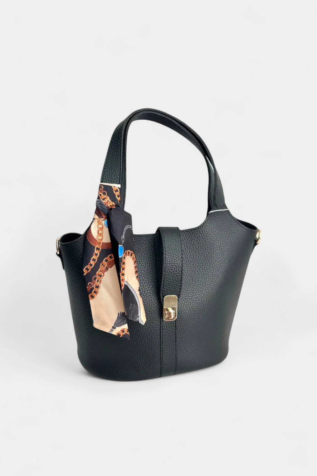 Reneta Fular ve Organizer Çanta Detaylı Deri Kadın Çanta - Siyah