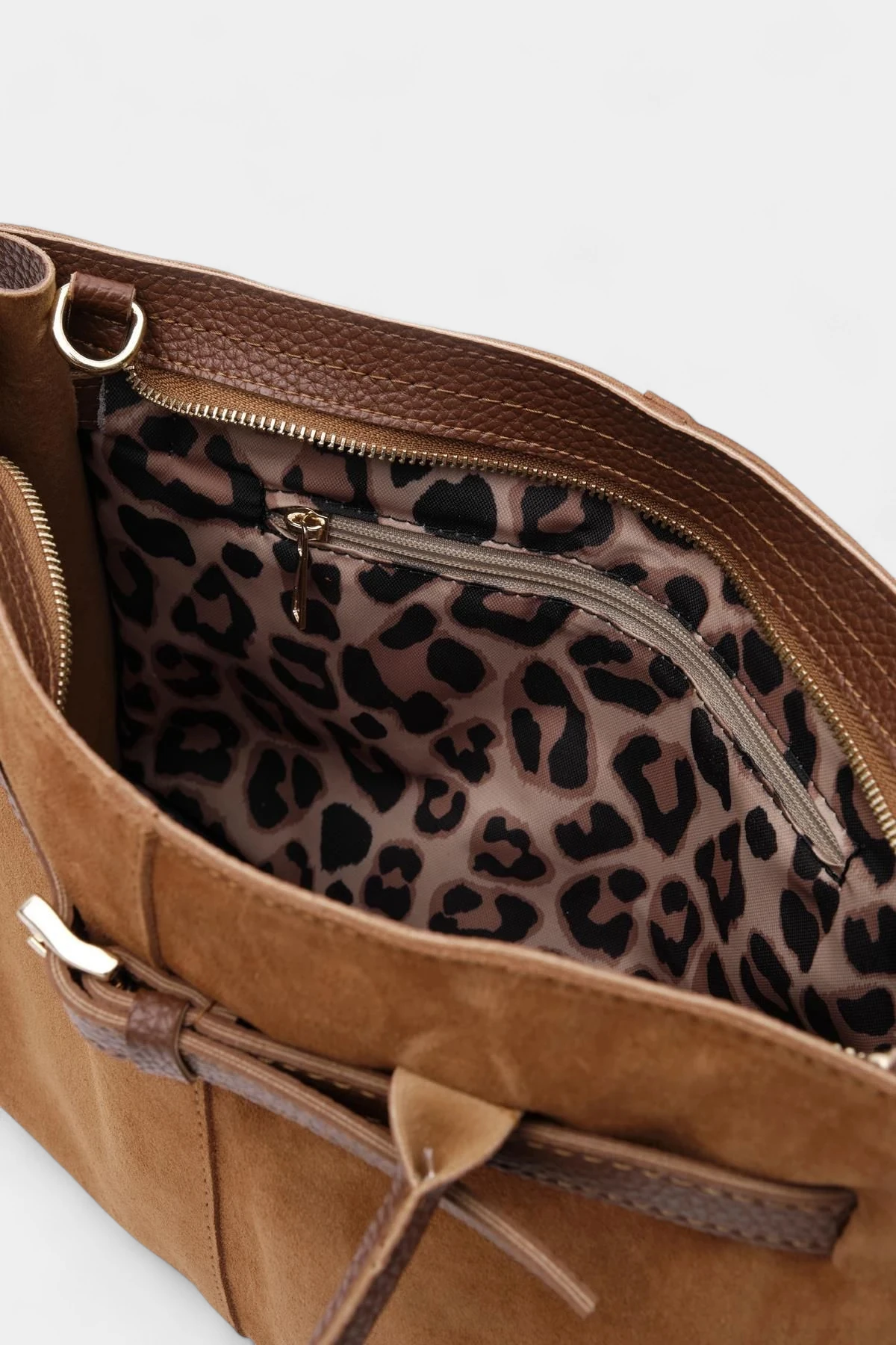 Melina Kemer Detaylı Hakiki Süet Kadın Çanta - Taba