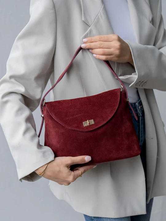 Gisella Hakiki Süet Deri Kadın El ve Omuz Çantası