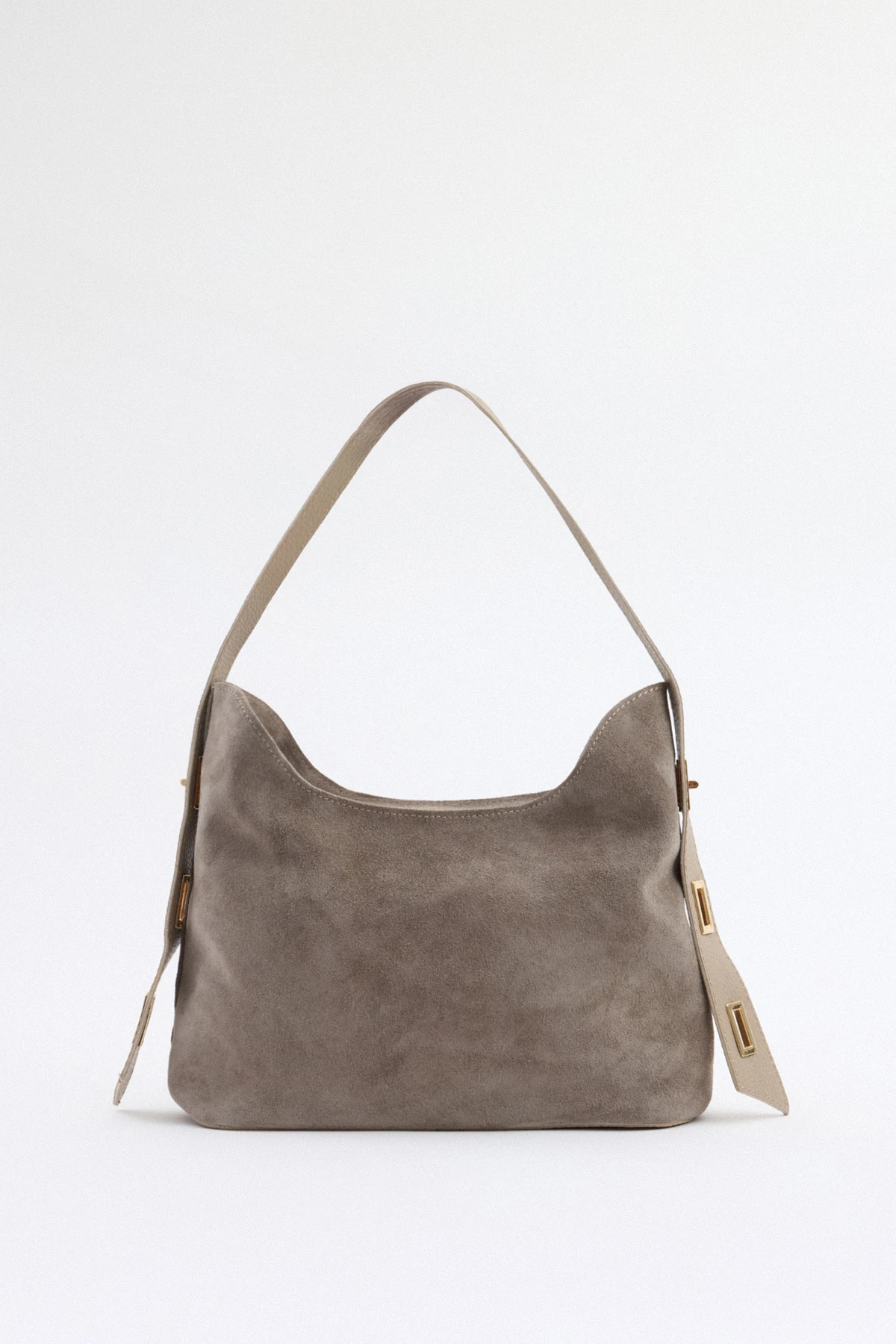 Velina, Hakiki Süet Deri Fermuar Kapama ve İç cep Detaylı Kadın Omuz Çantası