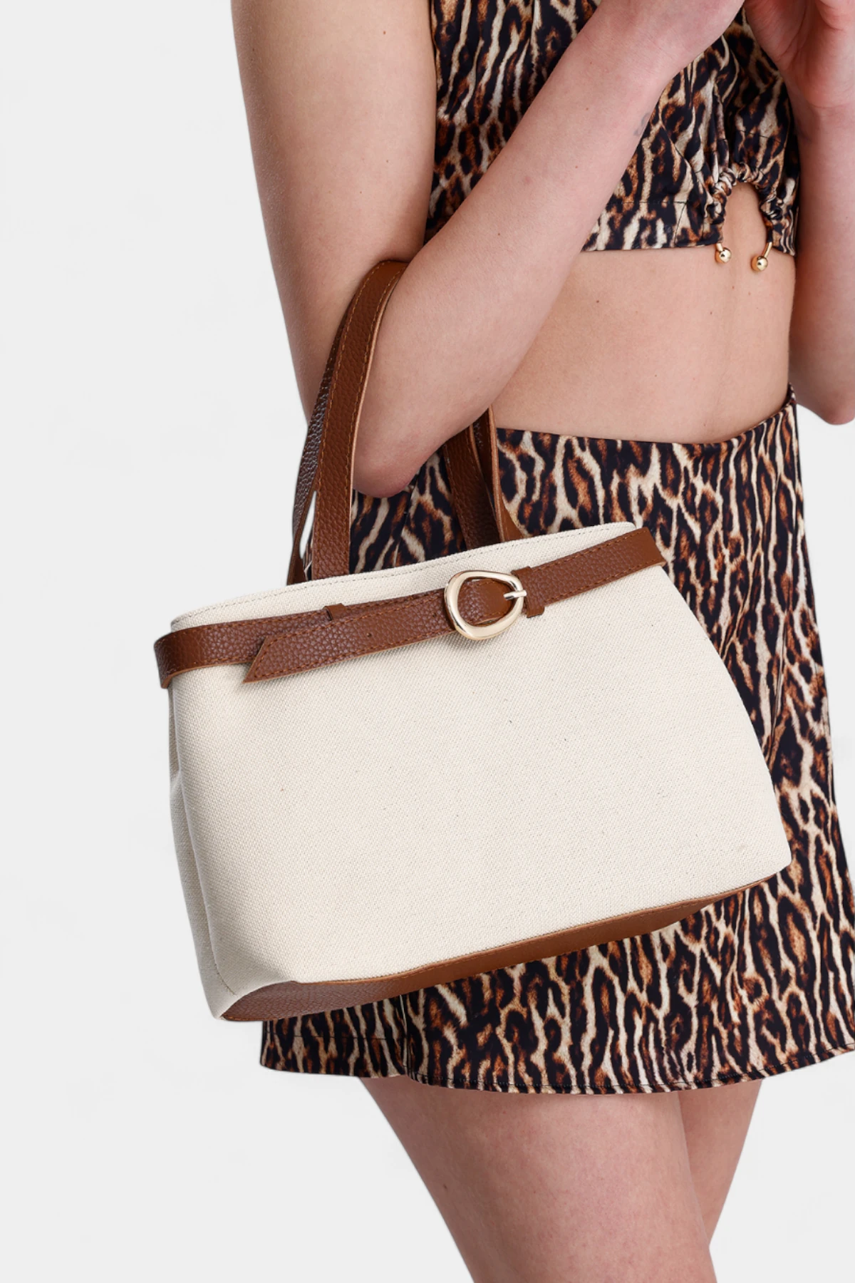 Alia Fermuar Kapamalı Keten Kadın El Ve Omuz Çantası - Taba