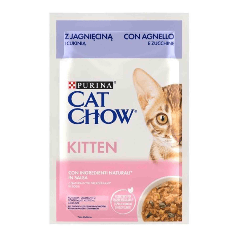 Cat Chow Pouch Sos İçinde Kuzu Etli ve Kabaklı Yavru Kedi Konservesi 85gr