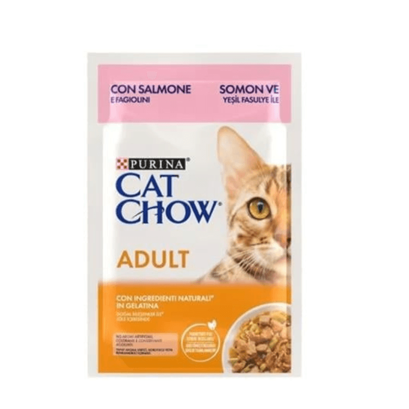 Cat Chow Pouch Jöle İçinde Somonlu ve Yeşil Fasulyeli Yetişkin Kedi Konservesi 85 Gr