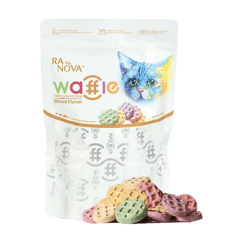 RaNova Kediler için Dondurularak Kurutulmuş Etli Waffle 60g (Karışık Lezzet)