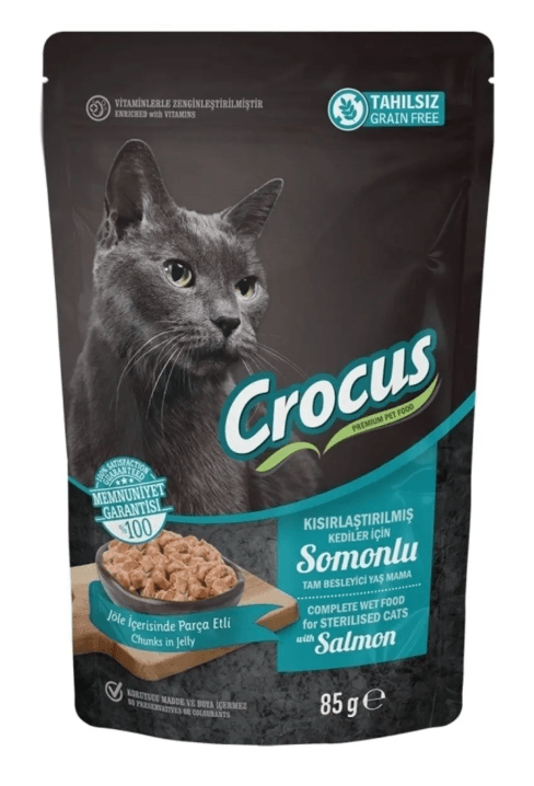 Crocus Tahılsız Kısırlaştırılmış Kedi Somonlu Pouch Jöleli Yaş Mama 85 G