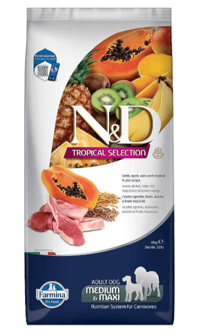 ND Tropical Selection Kuzu Etli ve Tropikal Meyveli Orta ve Büyük Irk Yetişkin Köpek Maması 10 kg