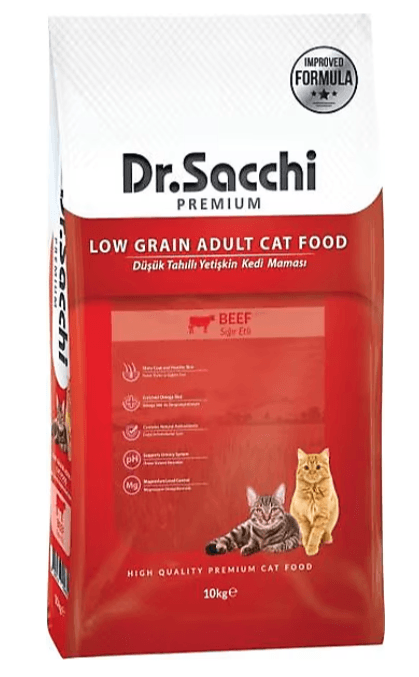 Dr.Sacchi Premium Düşük Tahıllı Sığırlı Yetişkin Kedi Maması 10 Kg