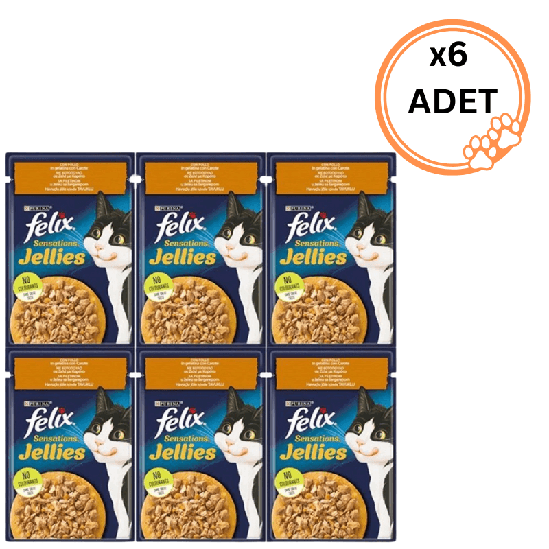 6 ADET Felix Sensations Tavuk Etli ve Havuçlu Yaş Kedi Maması 85 Gr x6