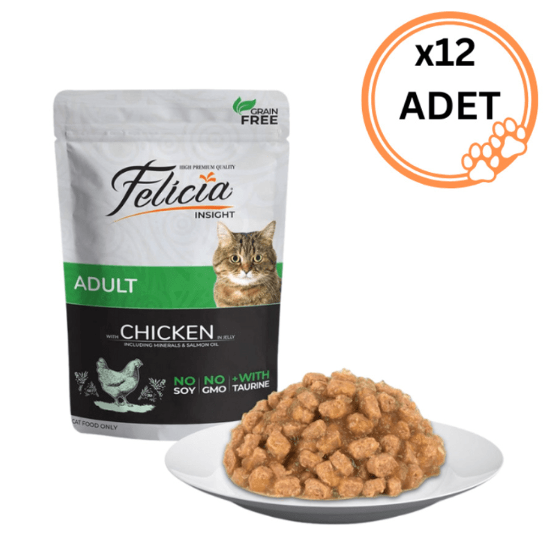 12 ADET Felicia Tahılsız Pouch Yetişkin Tavuklu Yaş Kedi Maması 85 gr x12