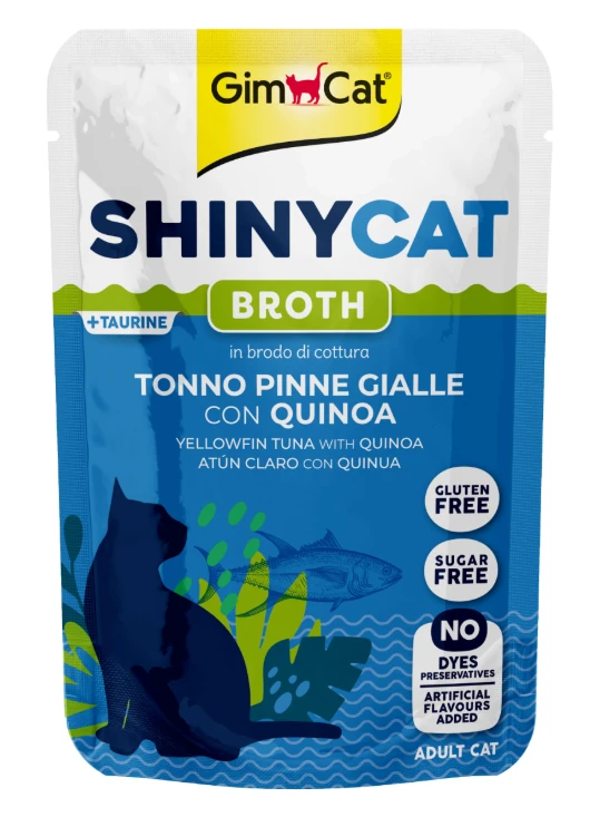 Gimcat Shinycat Pouch Sarı Yüzgeçli Ton Balıklı ve Kinoalı Yetişkin Kedi Konservesi 70 gr