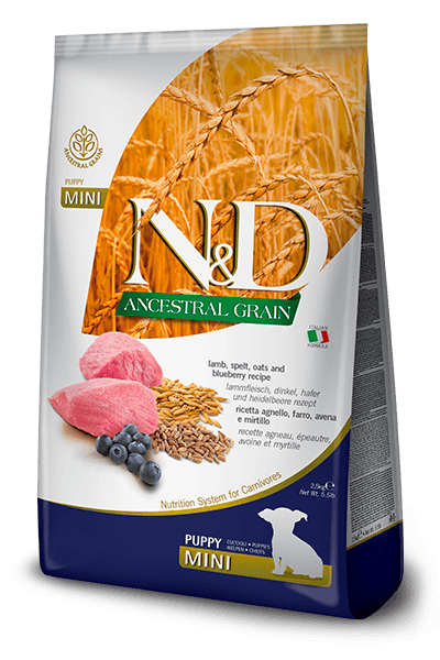 ND Ancestral Grain Kuzu Etli ve Yaban Mersinli Küçük Irk Yavru Köpek Maması 2,5 Kg