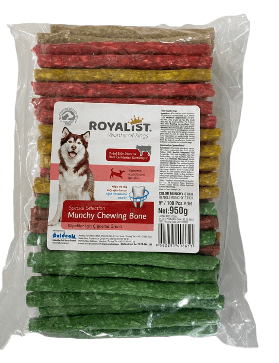 ROYALİST RENKLİ Köpek Ödül Kemiği MUNCHY STICK 5'' (13 CM) 100 adet