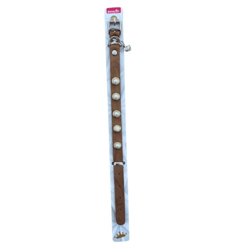 Royalist İncili Taşlı Kedi Tasması 27 cm Kahverengi