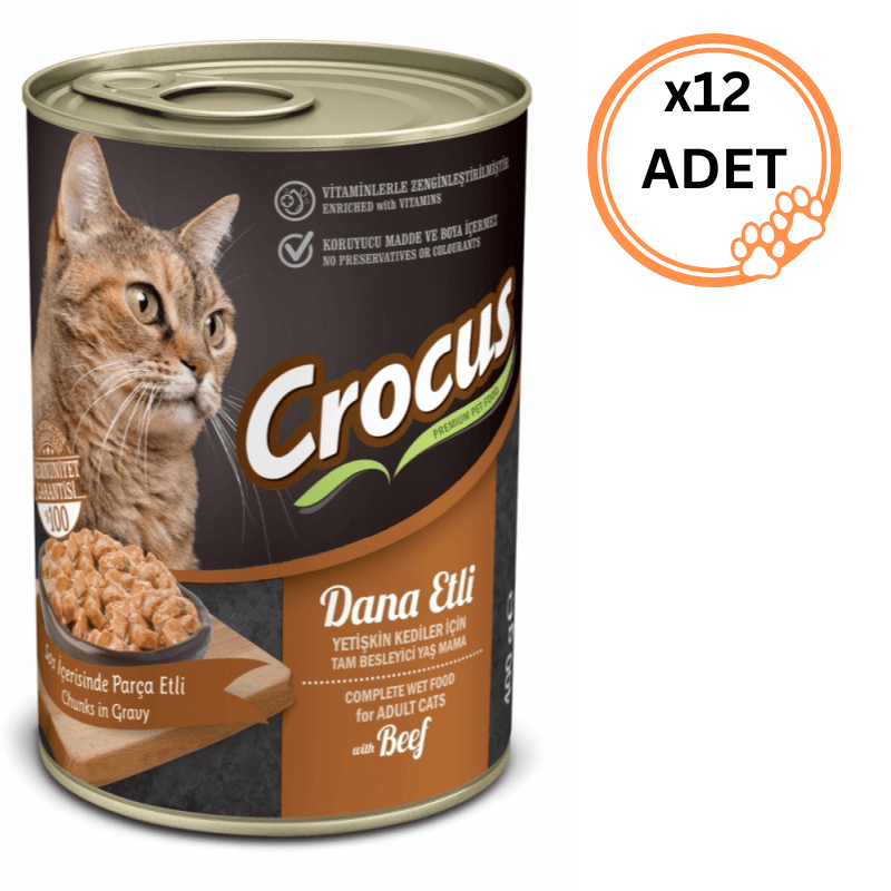 12 ADET Crocus Dana Etli 400 gr Yetişkin Konserve Kedi Maması
