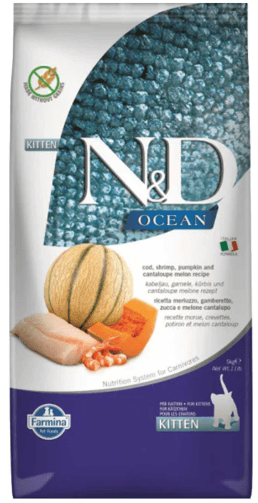N&D Ocean Morina Balıklı Bal Kabaklı Karidesli ve Kavunlu Yavru Kedi Maması 5 kg