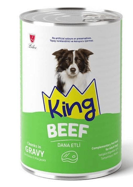KİNG SOS İÇİNDE ET PARÇACIKLI DANA ETLİ YETİŞKİN KÖPEK KONSERVE 400 GR