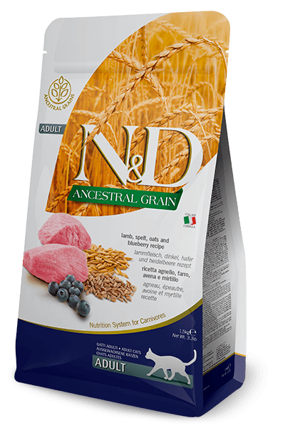 ND Ancestral Grain Kuzu Eti ve Yaban Mersinli Yetişkin Kedi Maması 1,5 kg