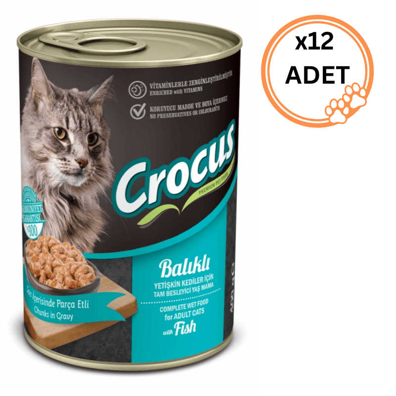 12 ADET Crocus Balıklı 400 gr Yetişkin Konserve Kedi Maması