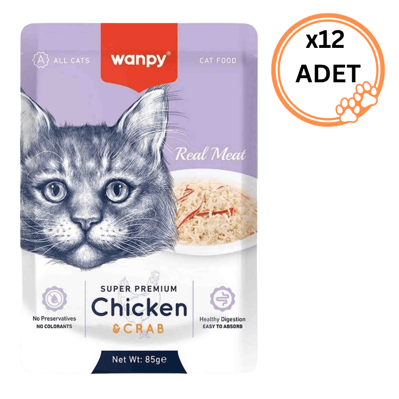 12 ADET Wanpy Pouch Tavuklu & Yengeçli Yaş Kedi Maması 85 gr x12