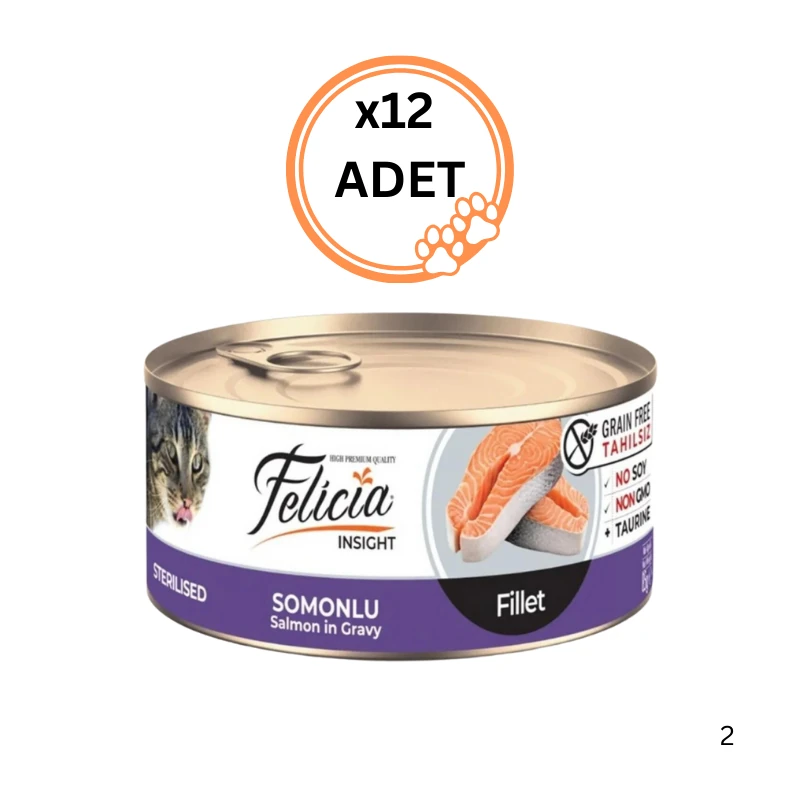 12 ADET Felicia Tahılsız Fileto Somonlu Kısır Kedi Konservesi 85 gr x12