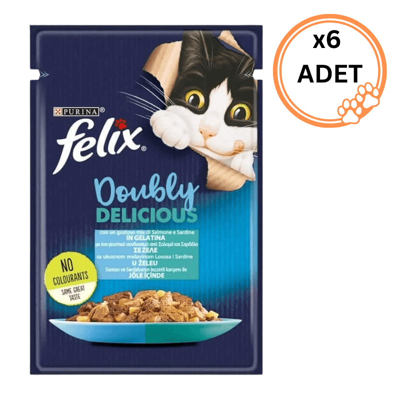 6 ADET Felix Çifte Lezzet Somon ve Sardalya Pouch Yaş Mama 85 gr