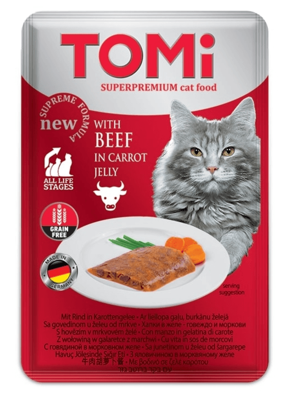 Tomi Super Premium Kedi Dana Eti Ve Havuç Tahılsız Pouch Mama 100gr(pate)