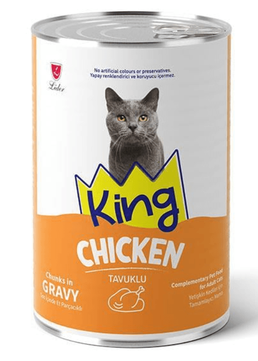 KİNG SOS İÇİNDE ET PARÇACIKLI TAVUK ETLİ YETİŞKİN KEDİ KONSERVE 400 GR