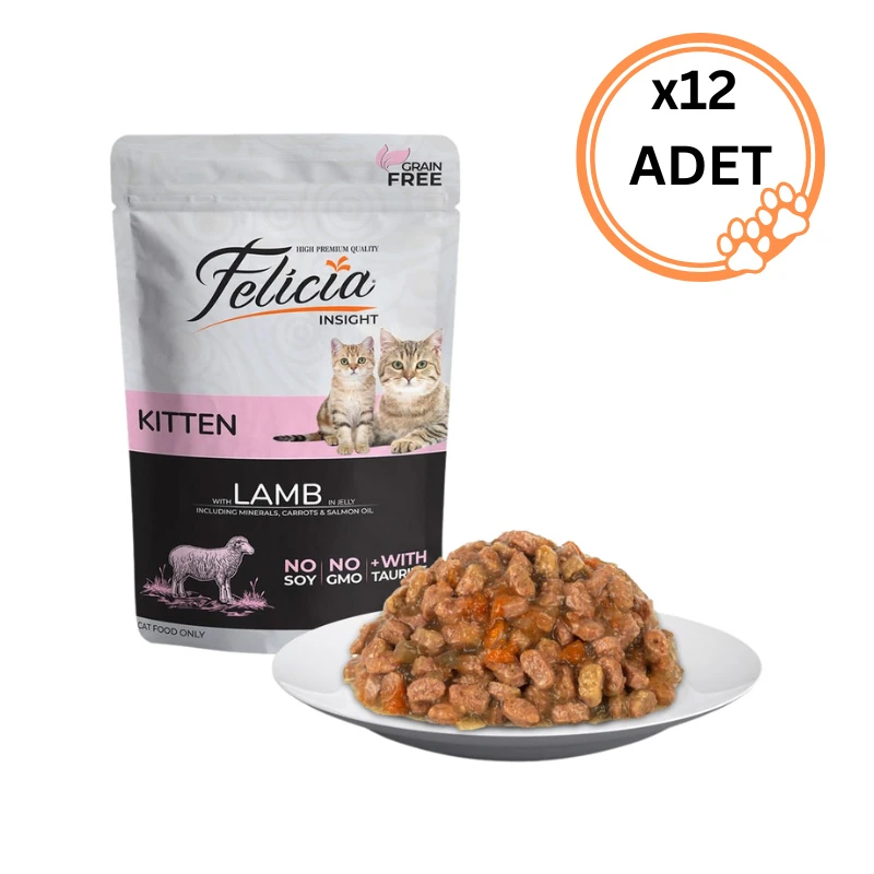 12 ADET Felicia Tahılsız Pouch Yavru Kuzu Etli Yaş Kedi Maması 85 gr x12