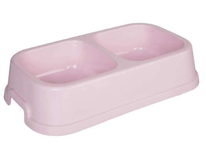 Royalist Pembe Çift Hazneli Kare Küçük Plastik Mama Ve Su Kabı (0,3 Lt)