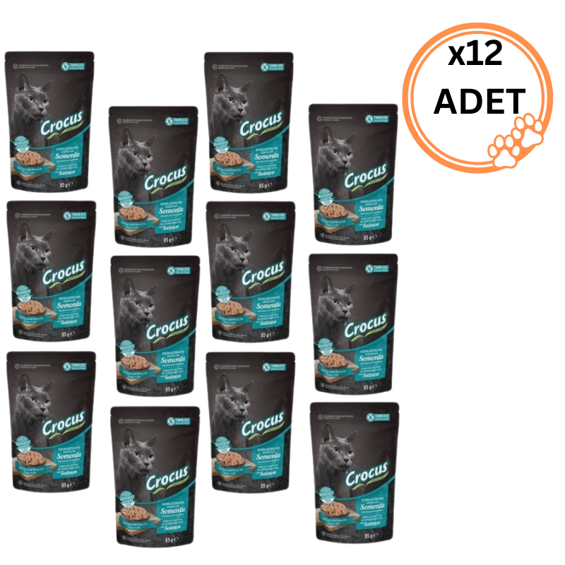 12 ADET Crocus Pouch Tahılsız Jöleli Somonlu Kısırlaştırılmış Kedi Konservesi 85 Gr x12