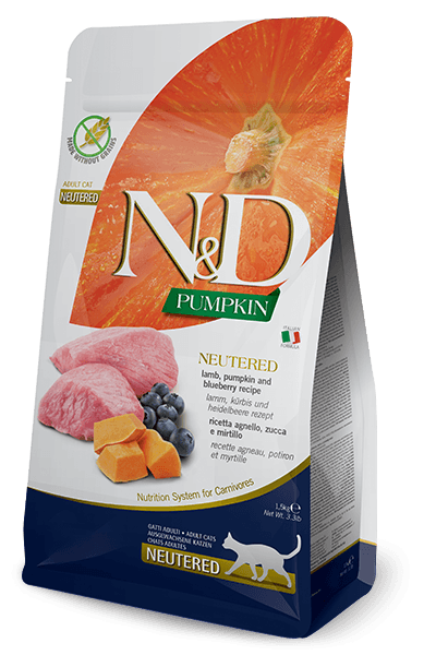 ND Tahılsız Balkabaklı Kuzu Etli Yaban Mersinli Kısır Kedi Maması 1.5 kg