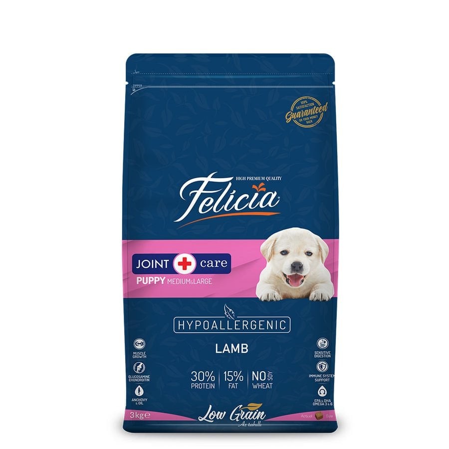 Felicia 3 Kg Yavru Kuzulu M/Large Az Tahıllı Breed HypoAllergenic Köpek Maması Joint Care