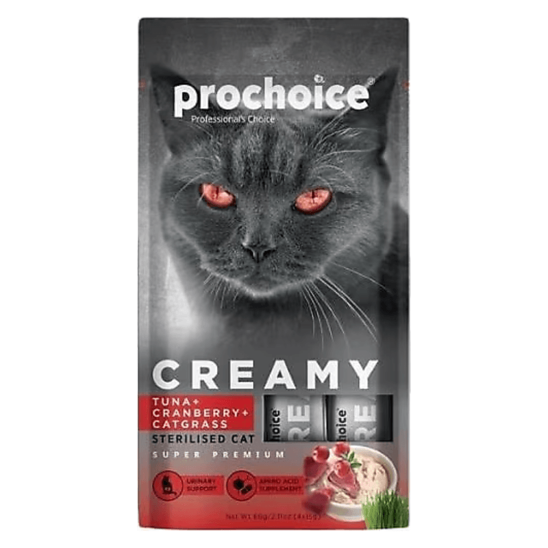 Prochoice Creamy Ton Balıklı Turna Yemişli ve Kedi Çimli 4x15 gr Kedi Ödül Maması