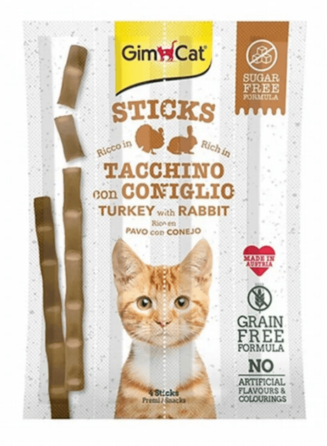GimCat Sticks Hindili ve Tavşan Etli Taurinli Tahılsız Kedi Ödül Çubuğu 20gr