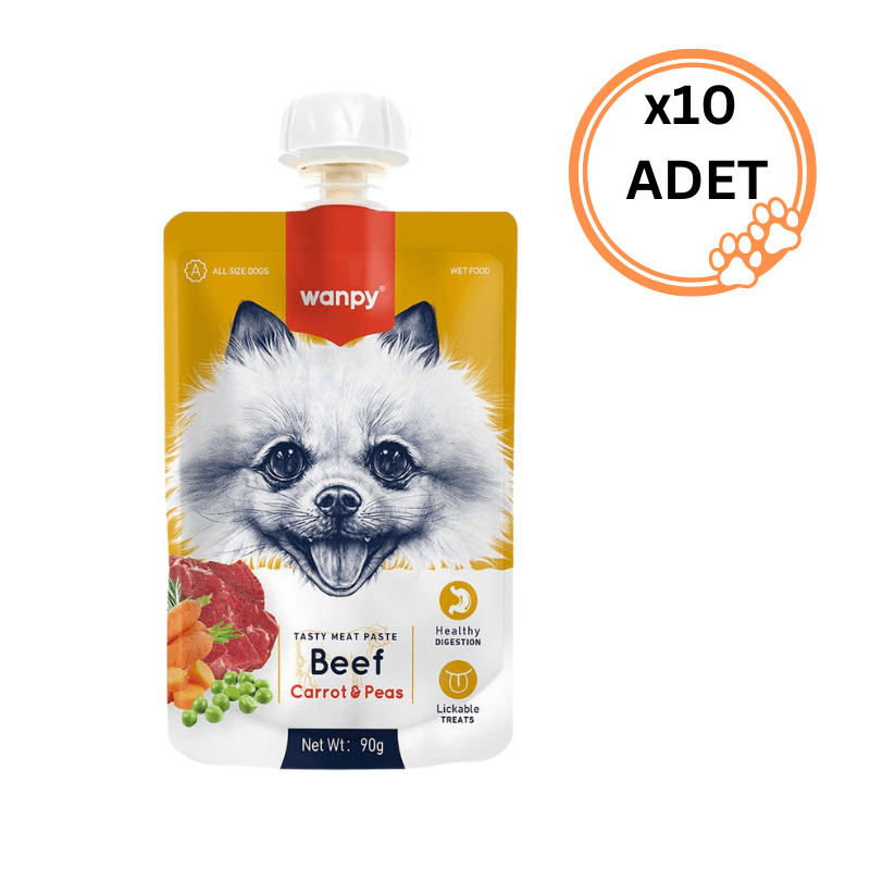 10 ADET Wanpy Taze Sığır Etli&Havuçlu Köpek Et Ezmesi 90 gr x10