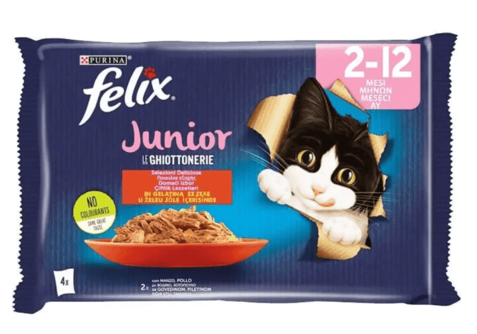 Felix Kedi Maması Sığır Etli ve Tavuklu Yavru Ekonomik Paket (4x85gr)