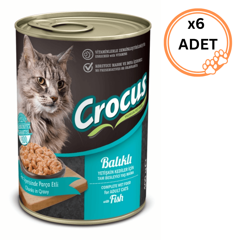 6 ADET Crocus Balıklı 400 gr Yetişkin Konserve Kedi Maması
