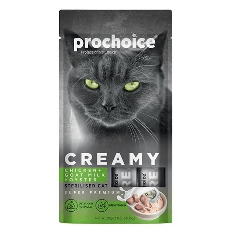 Prochoice Creamy Tavuklu Keçi Sütlü ve İstiridyeli 4x15 gr Kısırlaştırılmış Kedi Ödül Maması