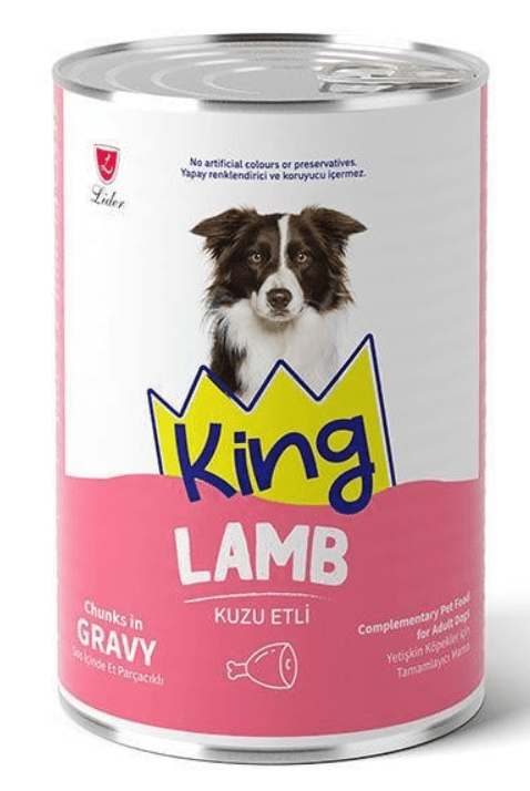 KİNG SOS İÇİNDE ET PARÇACIKLI KUZU ETLİ YETİŞKİN KÖPEK KONSERVE 400 GR