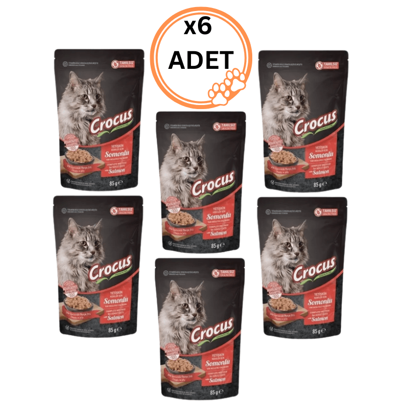 6 ADET Crocus Pouch Tahılsız Jöleli Somonlu Kedi Konservesi 85 gr x6
